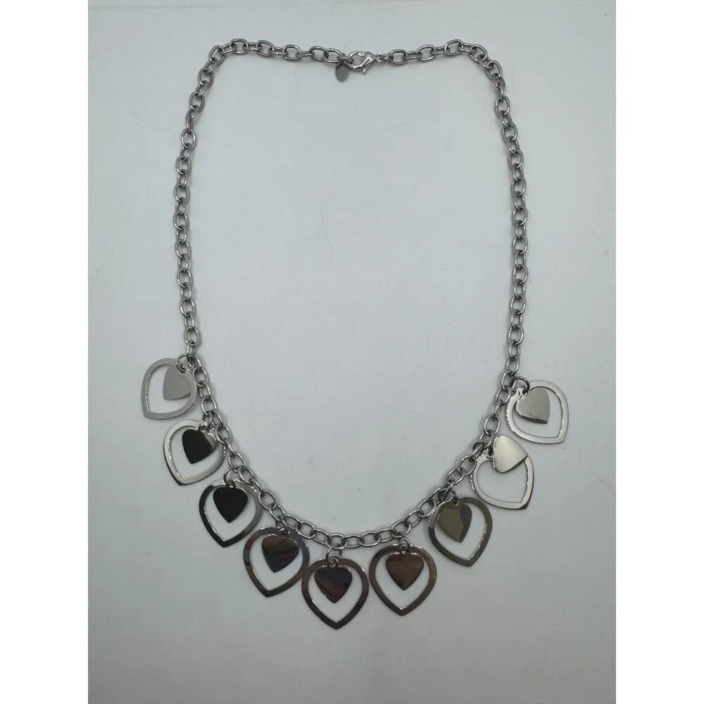 Steel by Design Adjustable Multi Heart‎ Necklace Silver Tone Milor Italy 20